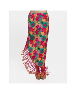 Faldas*Cuplé Falda Pareo Flecos Saten Estampado Flores