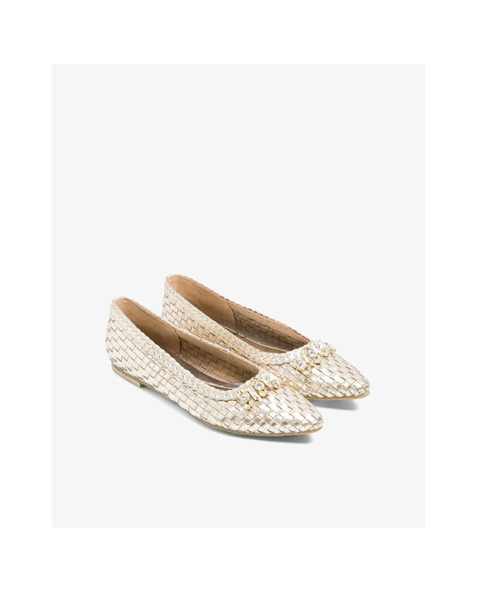 Mocasines Y Bailarinas*Cuplé Francesita Trenzada Adorno Napa Oro