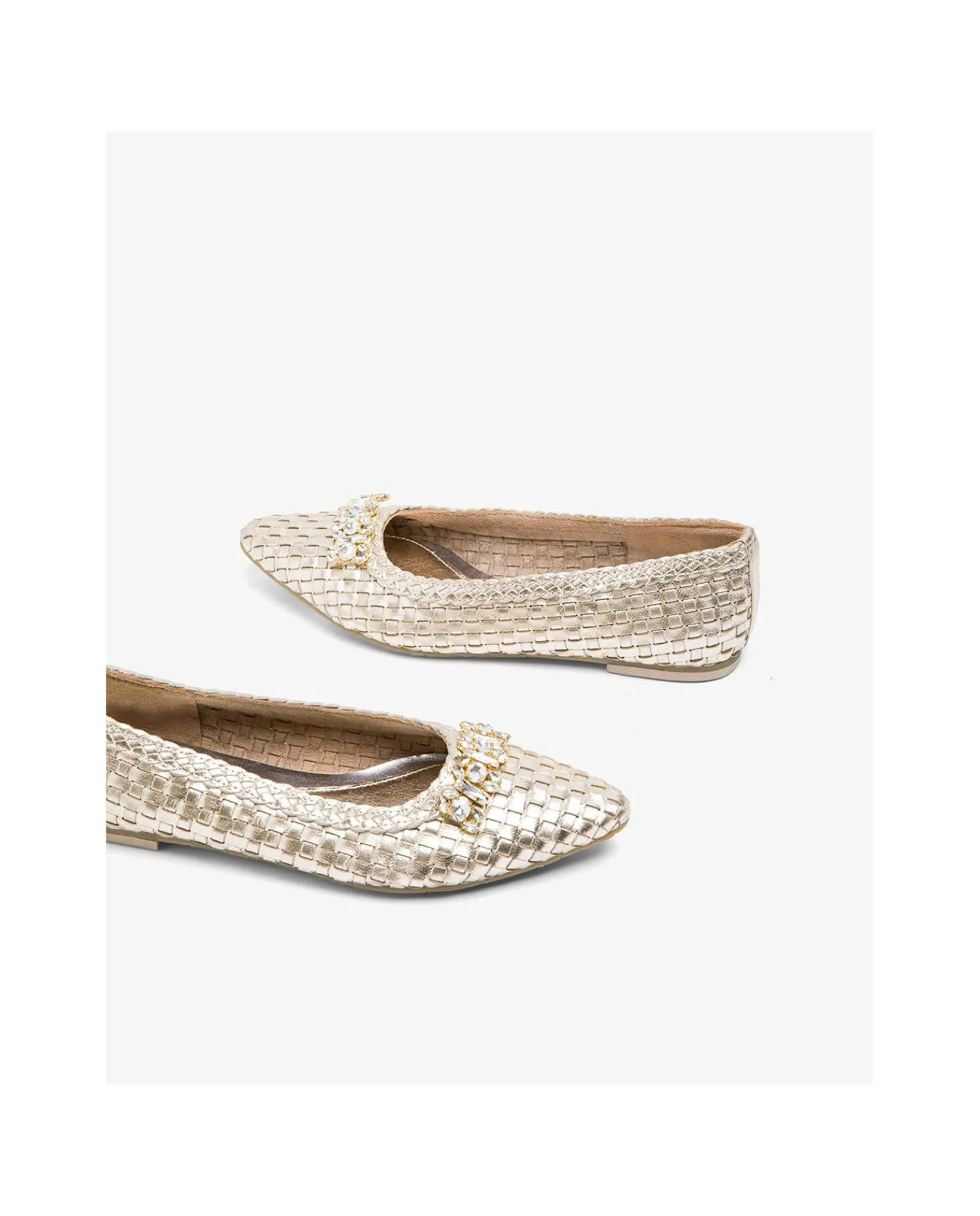 Mocasines Y Bailarinas*Cuplé Francesita Trenzada Adorno Napa Oro