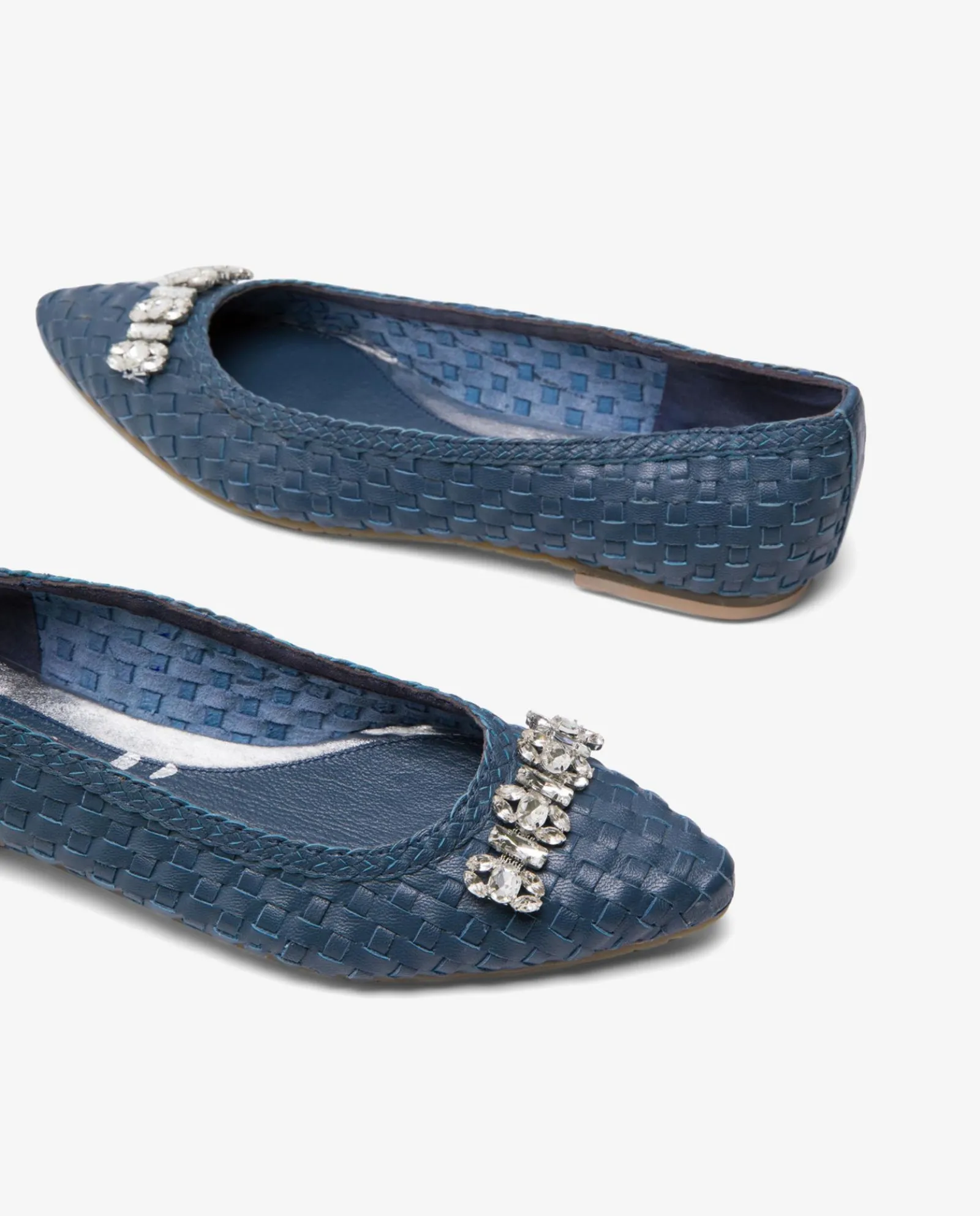 Mocasines Y Bailarinas*Cuplé Francesita Trenzada Adorno Napa Azul