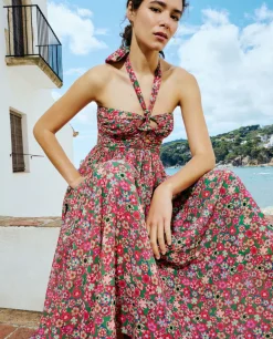 Vestidos*Cuplé Maxi Vestido Aberturas Gasa Estampado Flores Liber