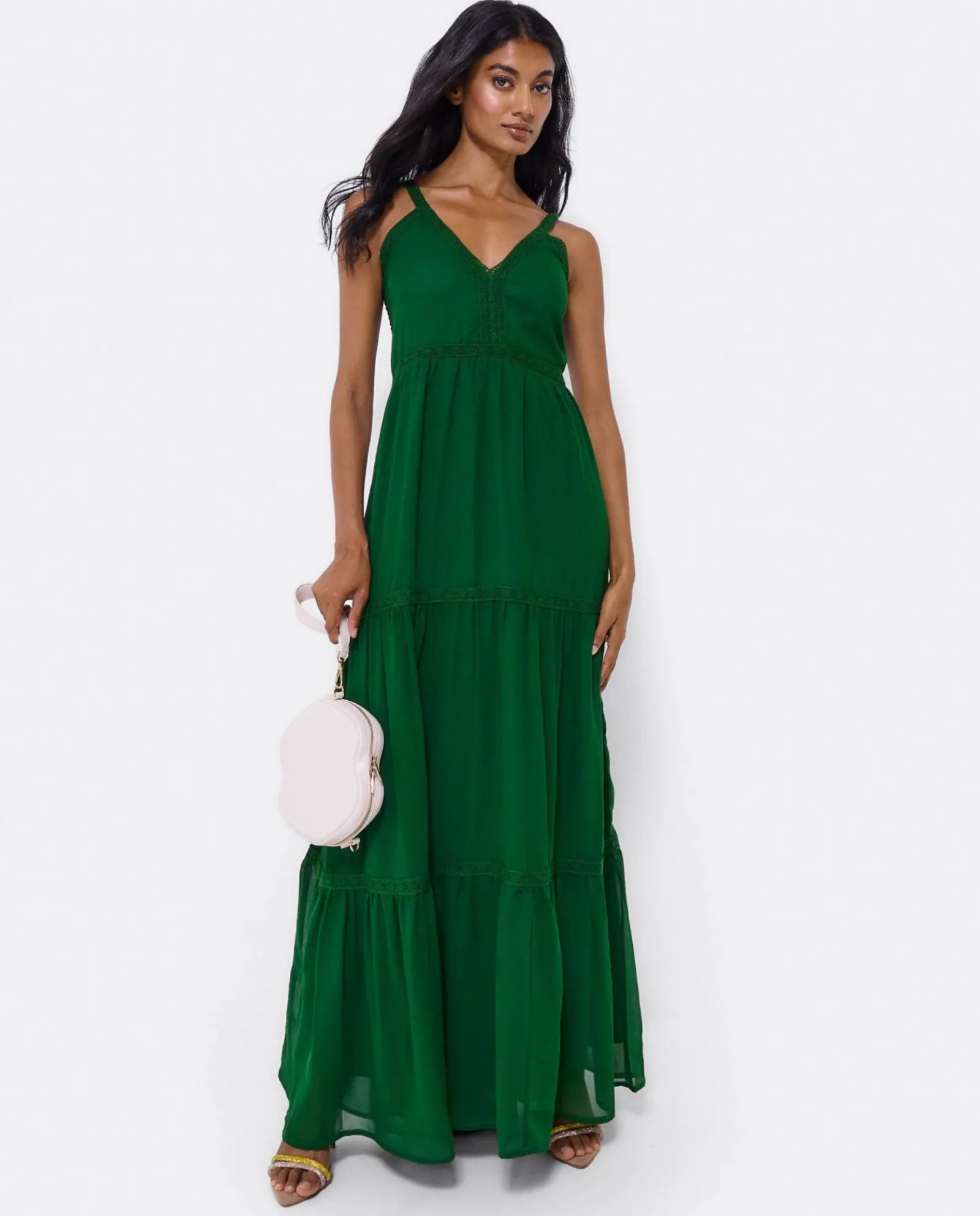 Vestidos*Cuplé Maxi Vestido Tirantes Encaje Algodon Verde