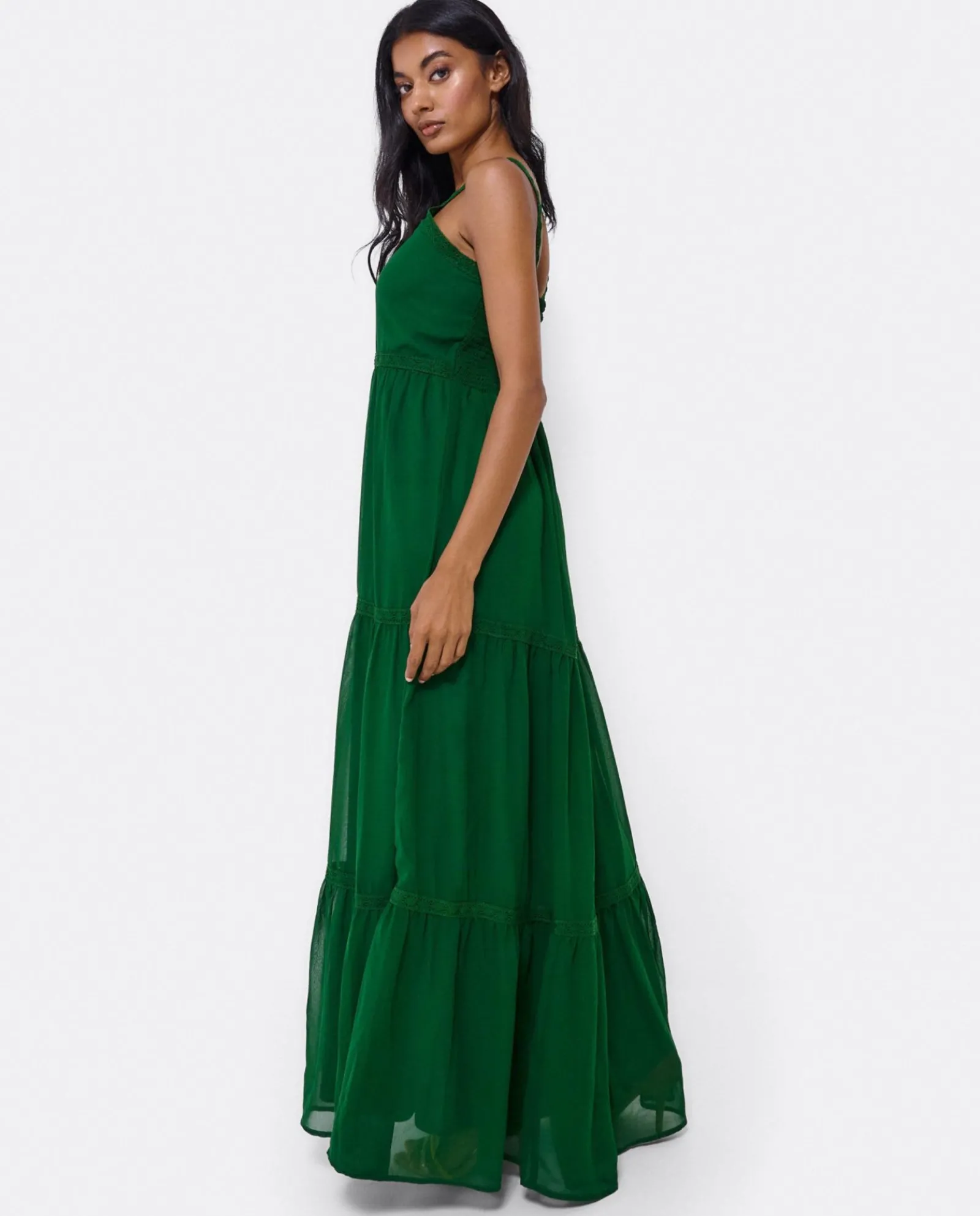 Vestidos*Cuplé Maxi Vestido Tirantes Encaje Algodon Verde