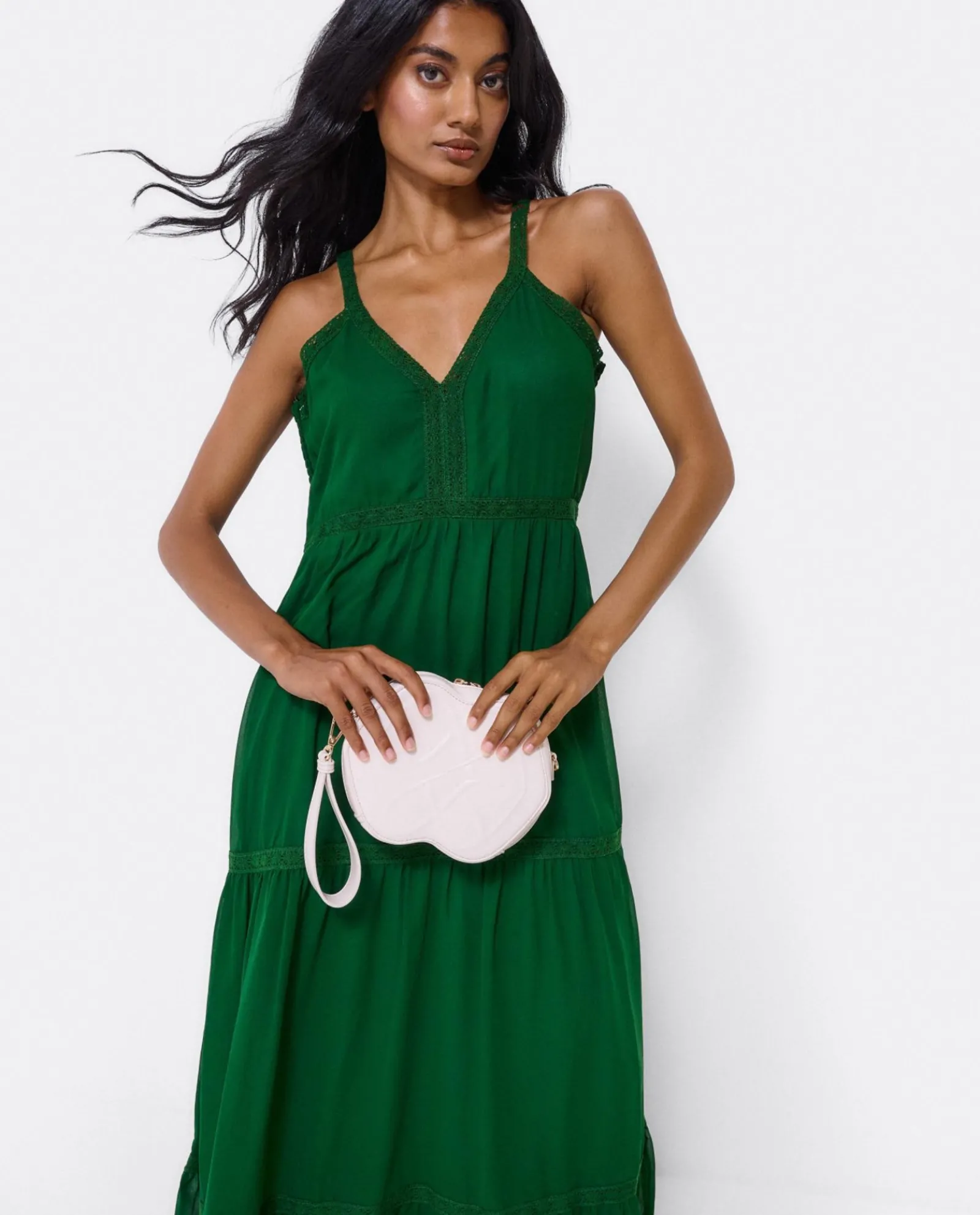 Vestidos*Cuplé Maxi Vestido Tirantes Encaje Algodon Verde