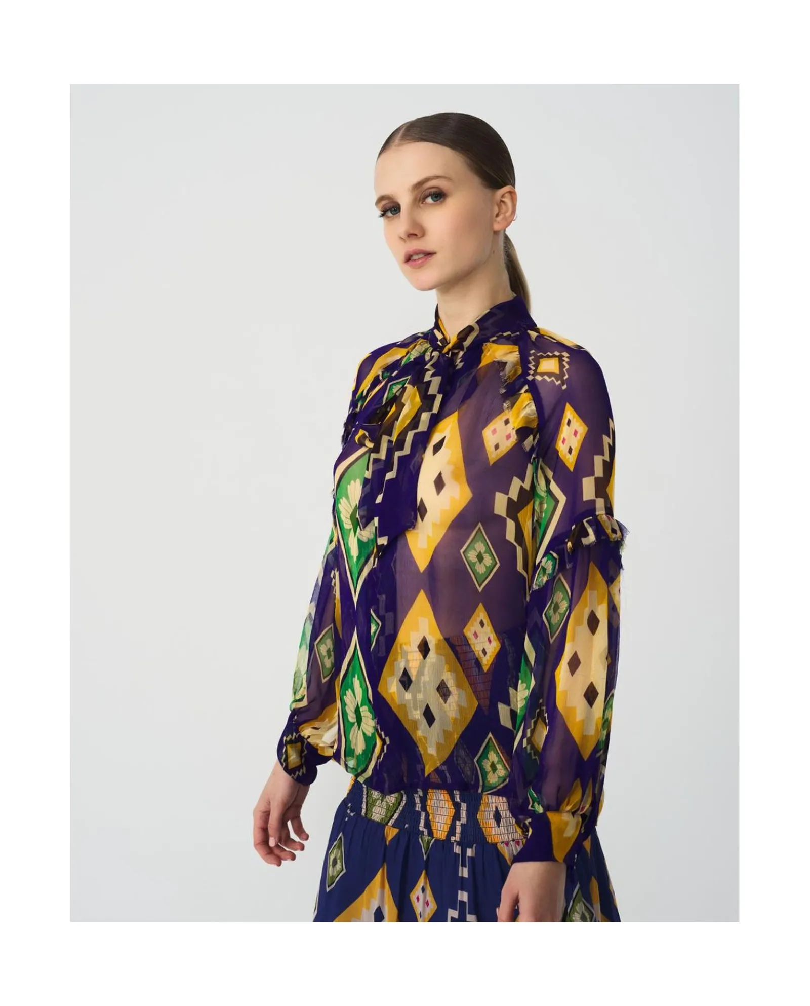 Camisas Y Tops*Cuplé Maxiblusa Romantica Gasa Geometrico Azul