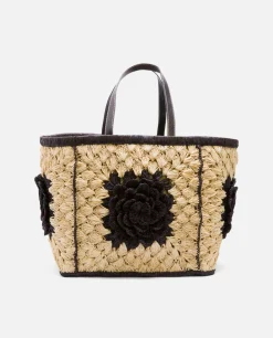 Capazos*Cuplé Maxicapazo Bordado Rafia Negro