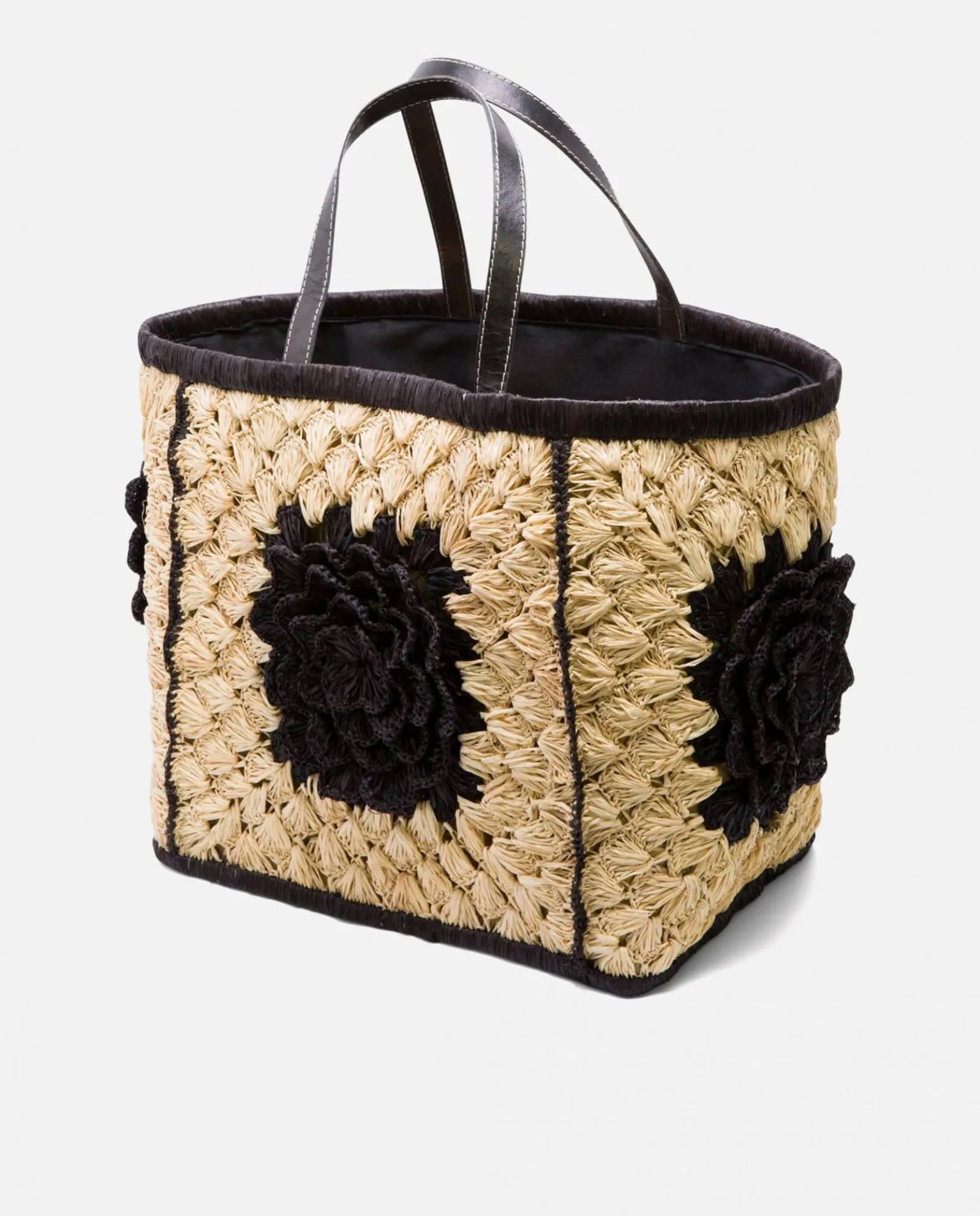 Capazos*Cuplé Maxicapazo Bordado Rafia Negro