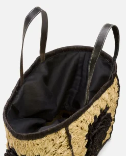 Capazos*Cuplé Maxicapazo Bordado Rafia Negro