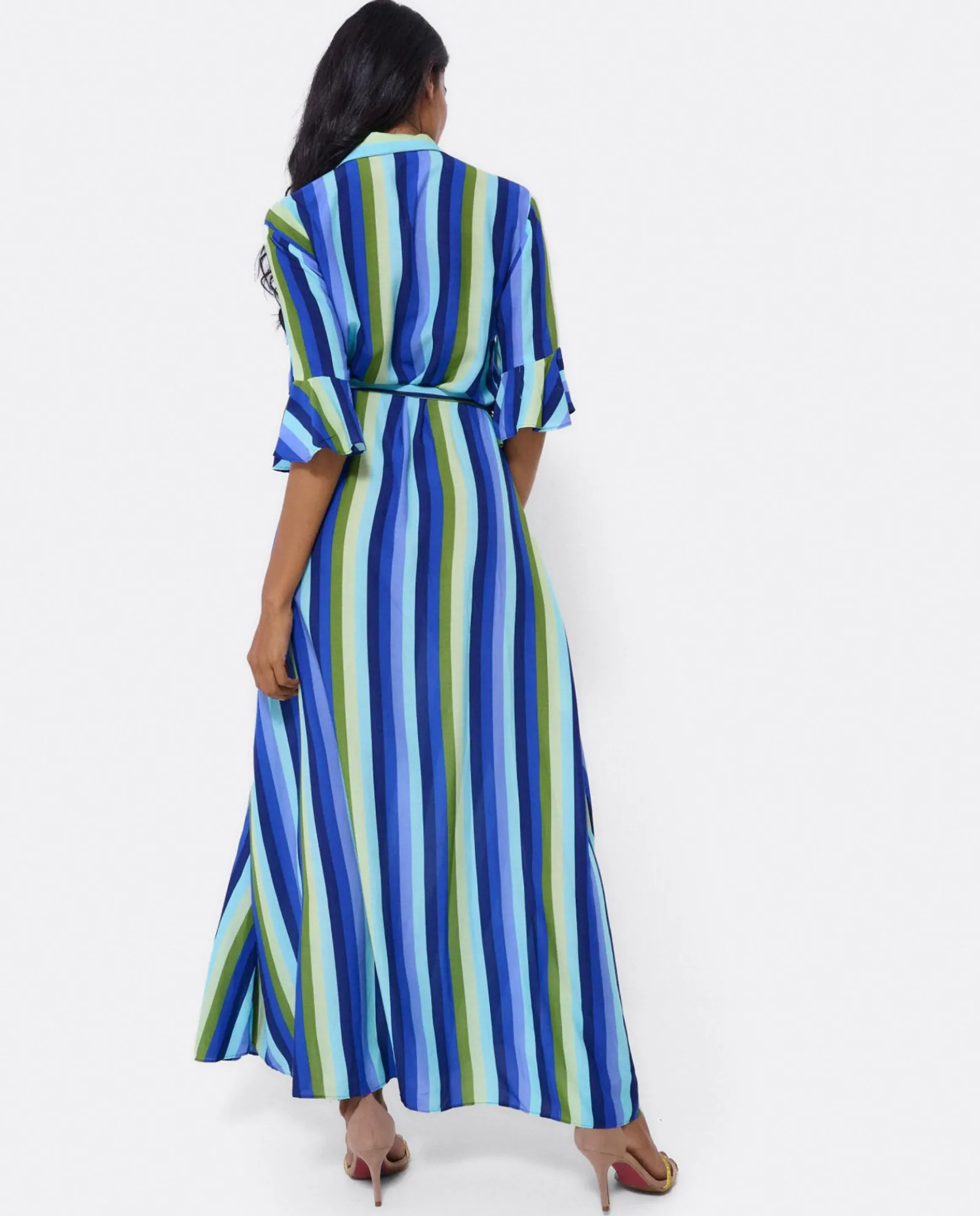 Vestidos*Cuplé Maxivestido Camisero Algodon Rayas Azul