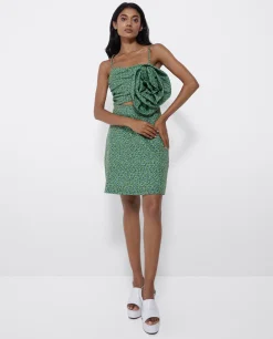 Vestidos*Cuplé Mini Vestido Flor Crep Leopardo Verde
