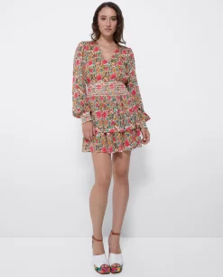 Vestidos*Cuplé Mini Vestido Volantes Gasa Estampado Flores