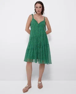 Vestidos*Cuplé Mini Vestido Vuelo Gasa Leopardo Verde