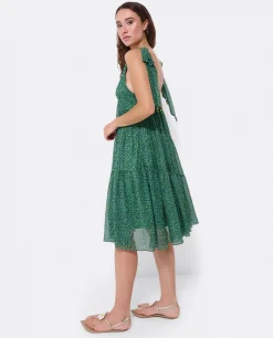 Vestidos*Cuplé Mini Vestido Vuelo Gasa Leopardo Verde