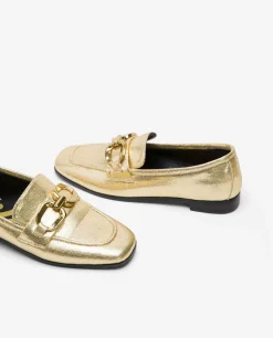 Mocasines Y Bailarinas*Cuplé Mocasin Hebilla Lame Metalizado Oro