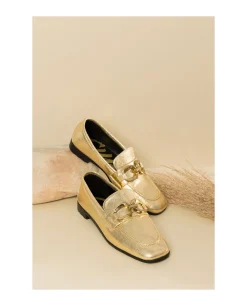 Mocasines Y Bailarinas*Cuplé Mocasin Hebilla Lame Metalizado Oro