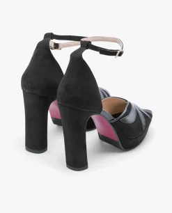 Sandalias*Cuplé Pala Talon Peep Toe Ultrasuede Negro