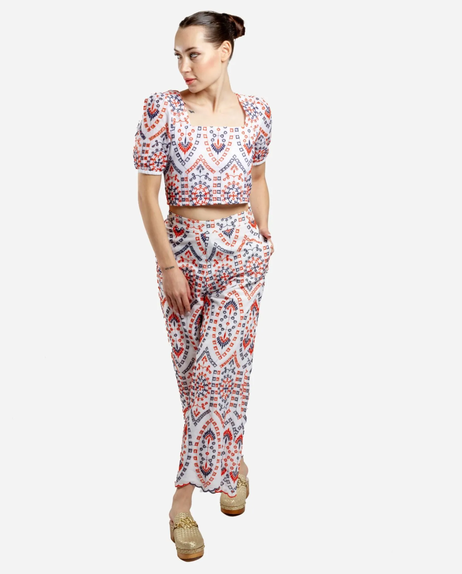 Pantalones*Cuplé Pantalon Bordado Algodon Multicolor