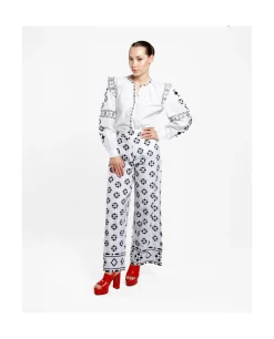 Pantalones*Cuplé Pantalon Bordado Cenefa Algodon Blanco
