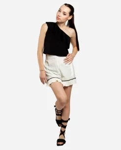 Pantalones*Cuplé Pantalon Corto Volante Jacquard Blanco