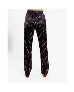 Pantalones*Cuplé Pantalon Recto Saten Lunares Blanco Negro
