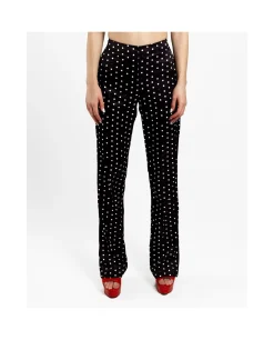 Pantalones*Cuplé Pantalon Recto Saten Lunares Blanco Negro