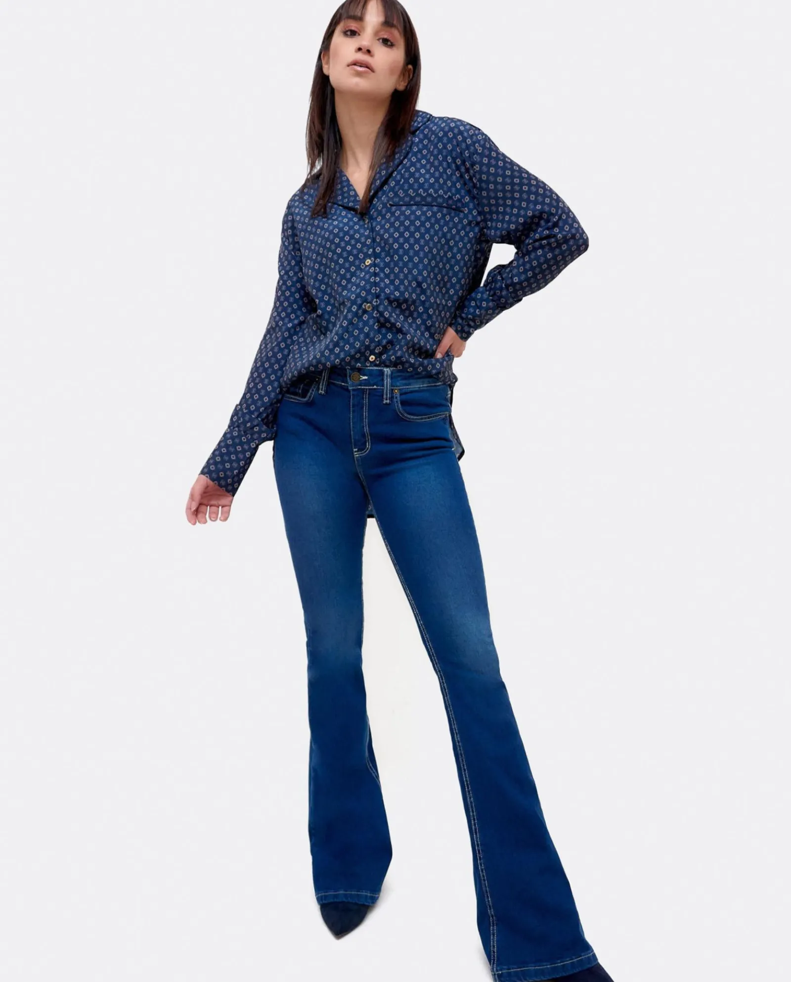 Pantalones*Cuplé Pantalon Vaquero Con Campana Vaquero Marino