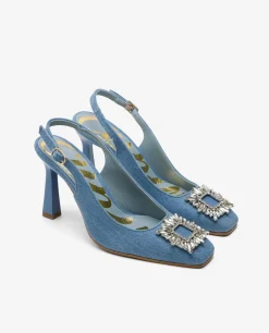 Salones & Stilletos*Cuplé Salon Destalonado Adorno Cristal Vaquero Azul