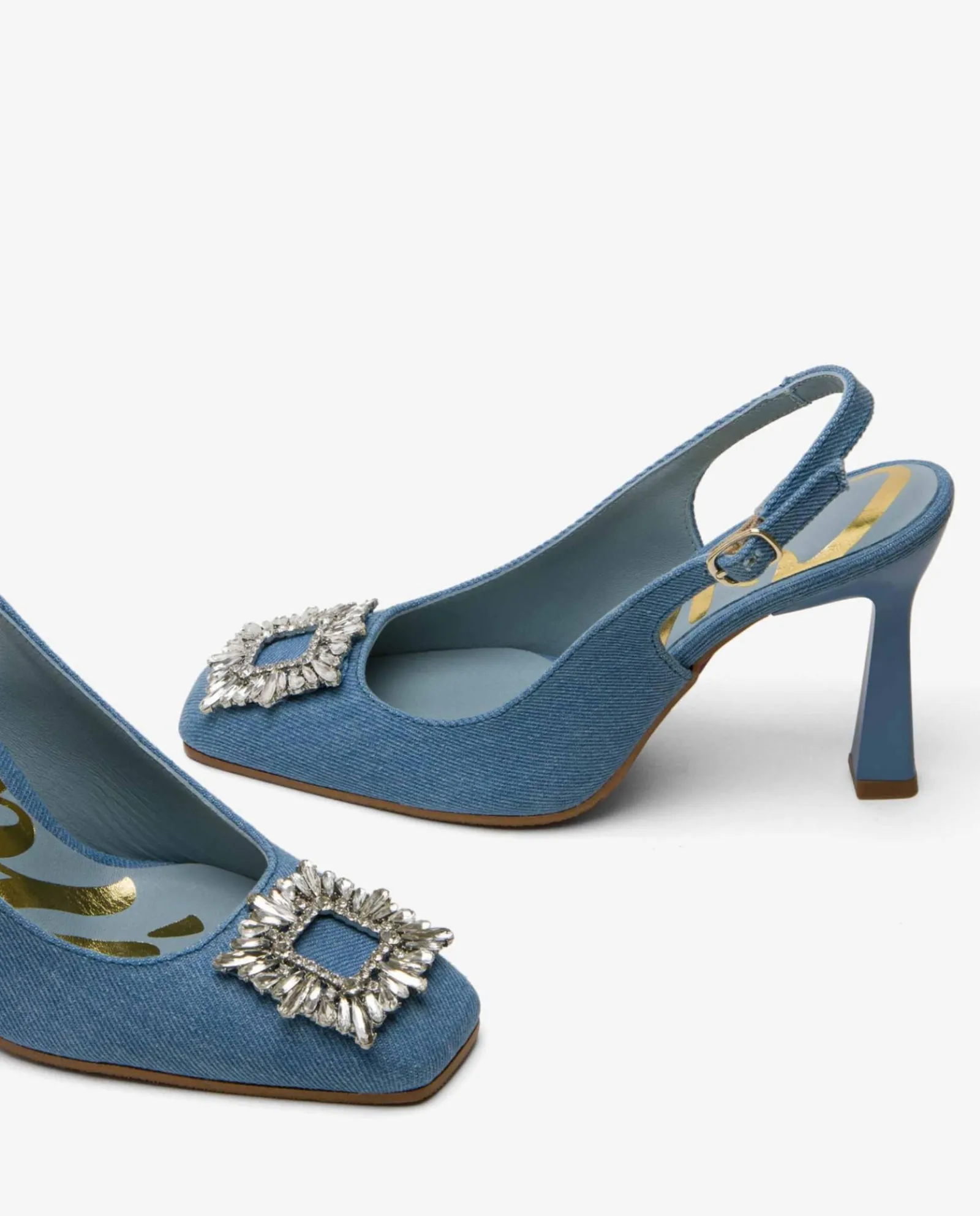 Salones & Stilletos*Cuplé Salon Destalonado Adorno Cristal Vaquero Azul