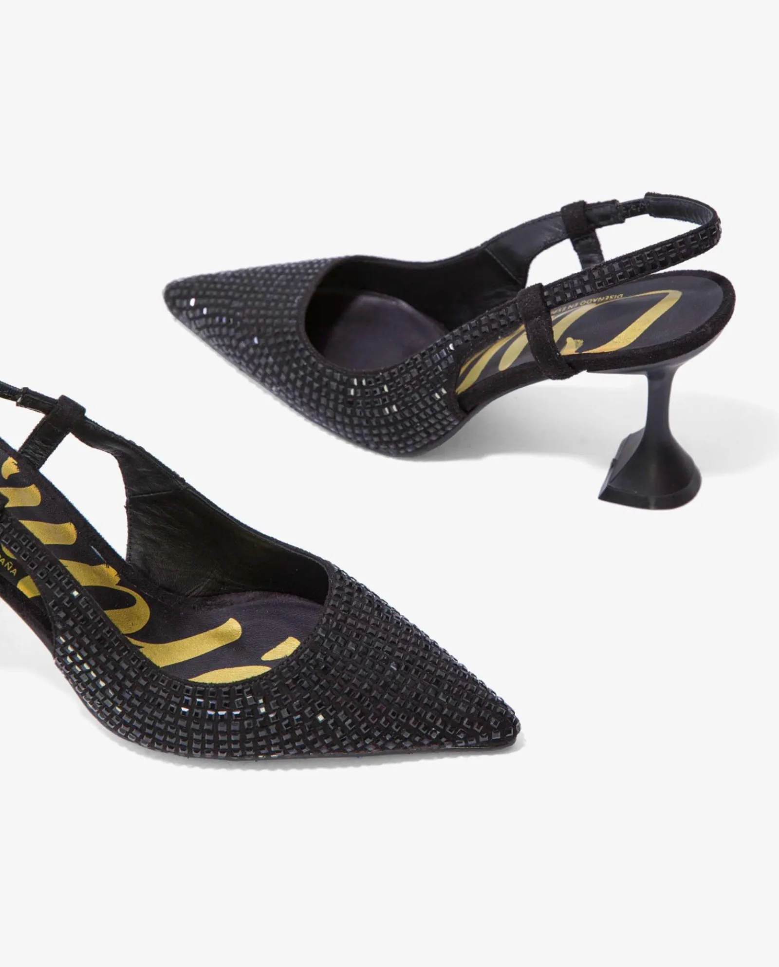 Salones & Stilletos*Cuplé Salon Destalonado Strass Raso Negro