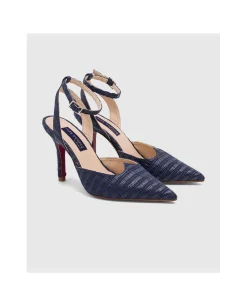 Zapatos Tacón*Cuplé Salon Destalonado Vejer Rafia Marino
