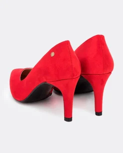 Salones & Stilletos*Cuplé Salon Pico Ultrasuede Rojo