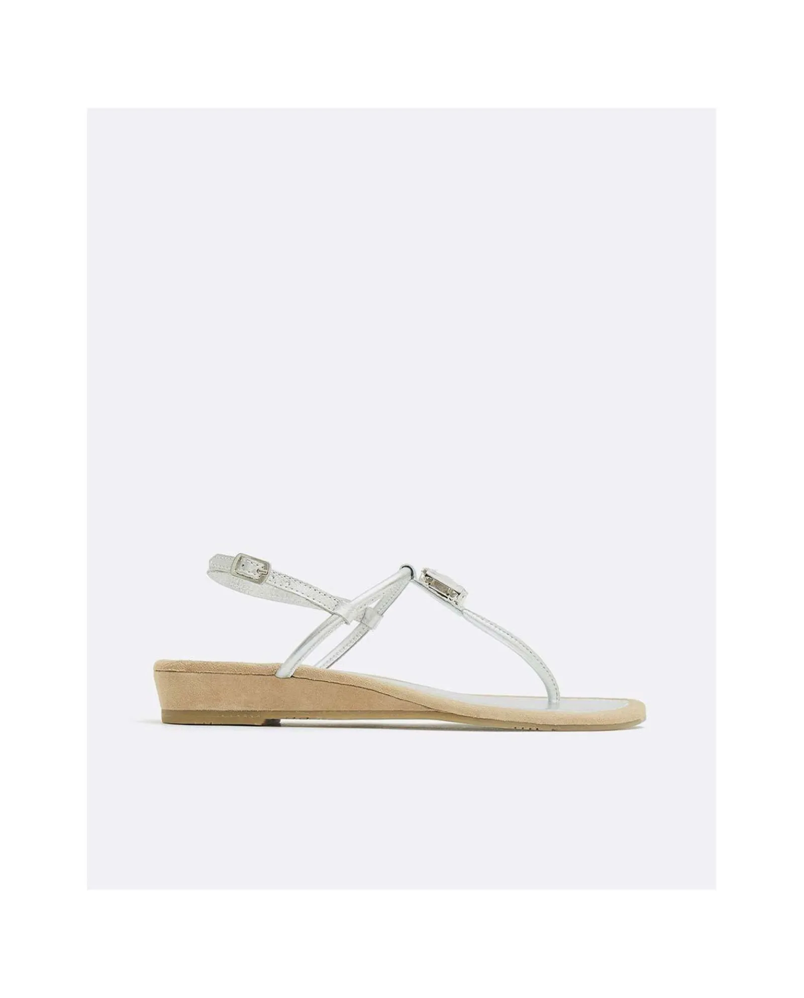 Sandalias*Cuplé Sandalia Brillante Dedo Piel Metalizado Plata