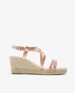 Cuñas*Cuplé Sandalia Cuna Tiras Strass Rosa