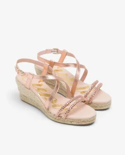 Cuñas*Cuplé Sandalia Cuna Tiras Strass Rosa
