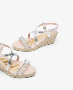 Cuñas*Cuplé Sandalia Cuna Tiras Strass Plata