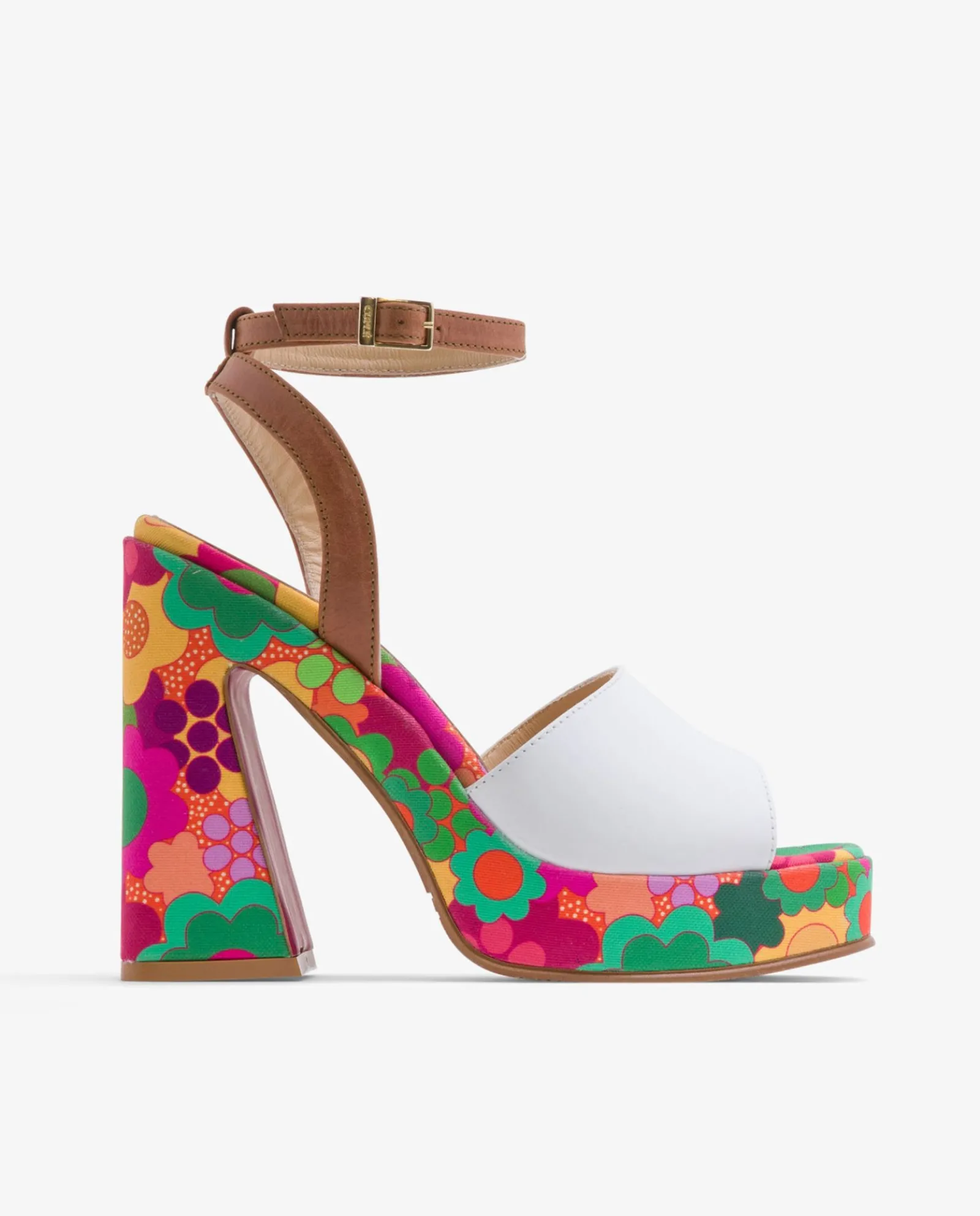 Sandalias*Cuplé Sandalia Flataforma Flores Piel Blanco