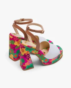 Sandalias*Cuplé Sandalia Flataforma Flores Piel Blanco