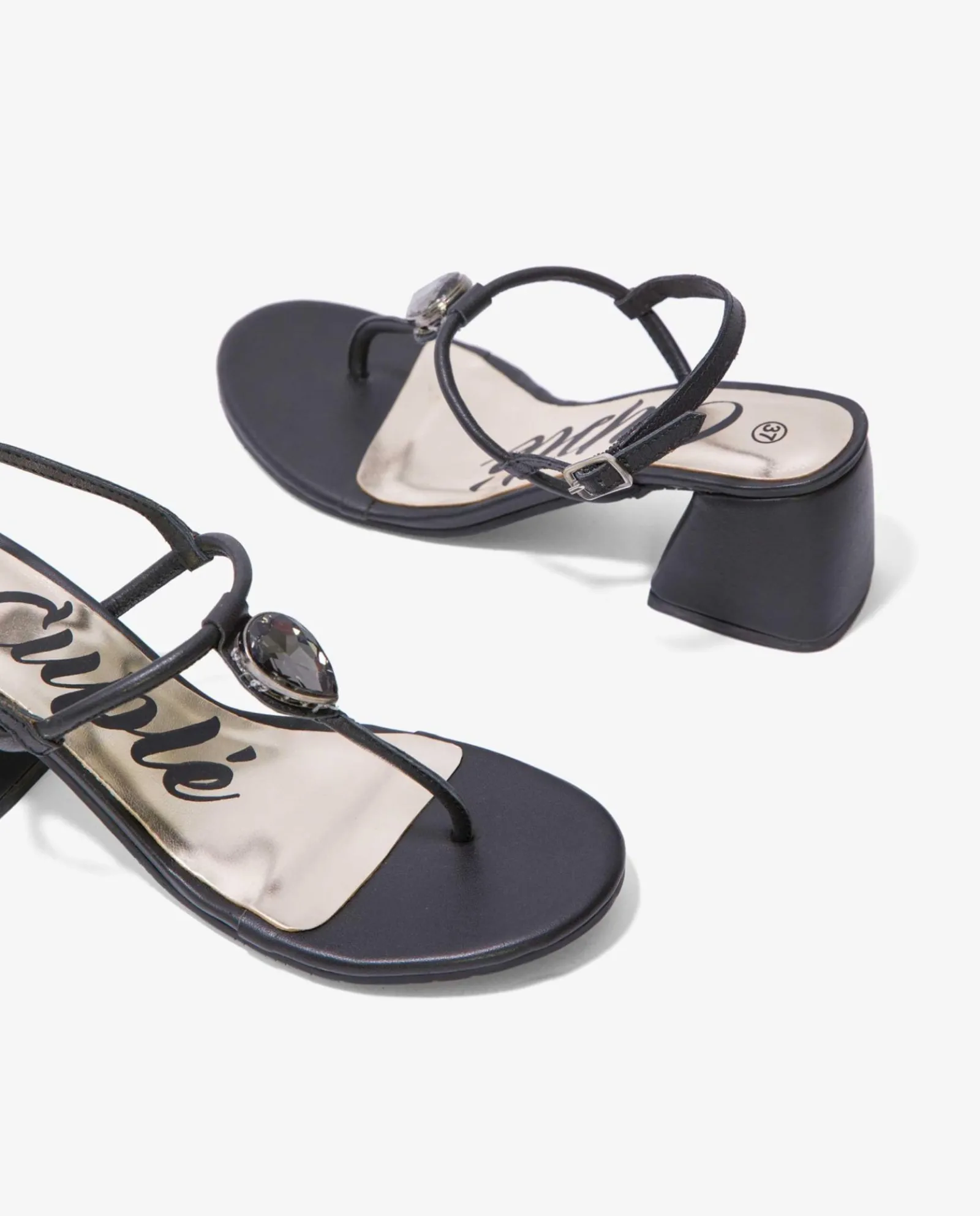 Sandalias Con Tacón*Cuplé Sandalia Joya Tacón Napa Negro