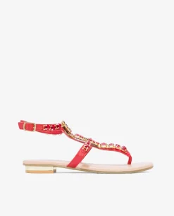 Sandalias*Cuplé Sandalia Piedras Tobillo Napa Rojo