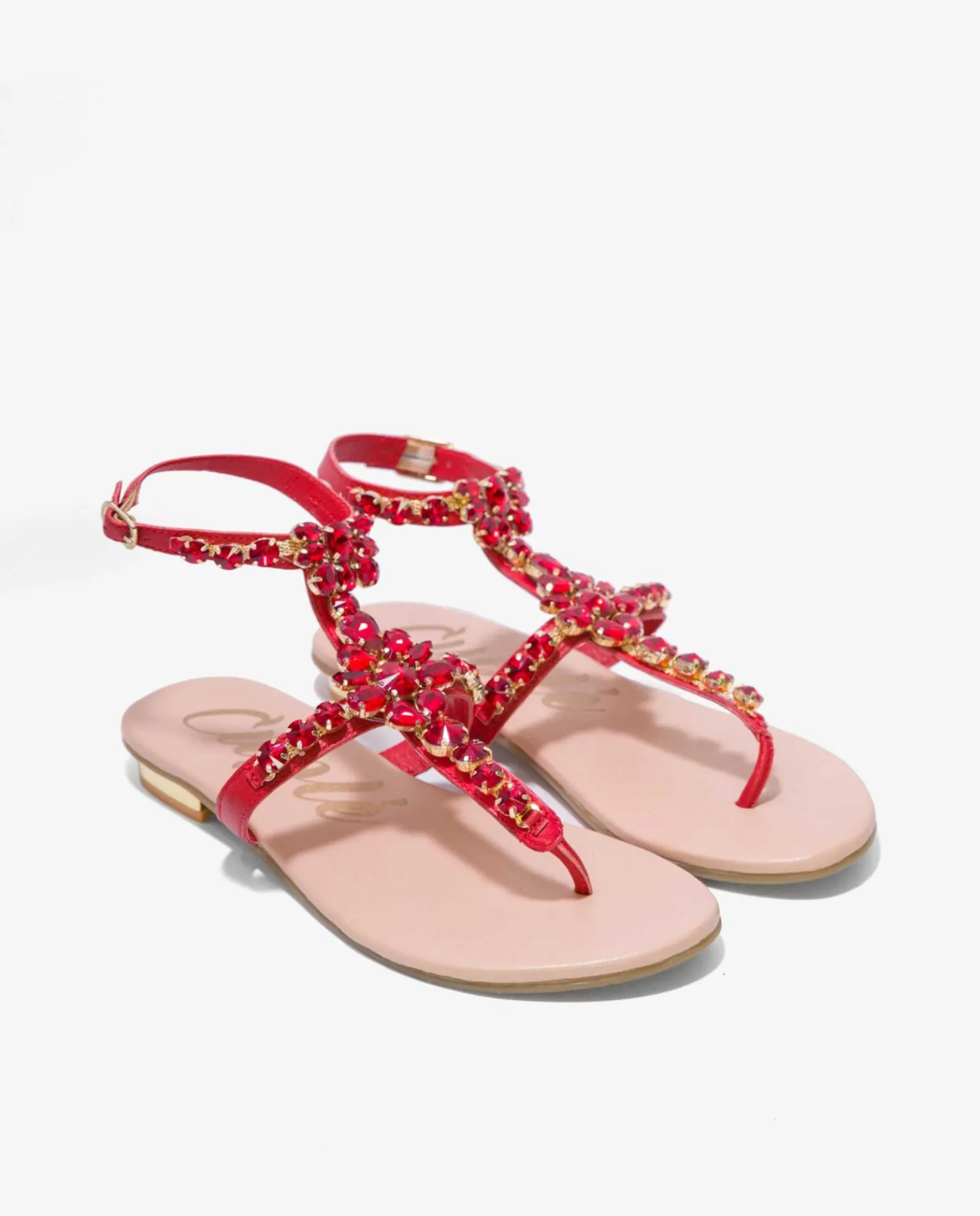 Sandalias*Cuplé Sandalia Piedras Tobillo Napa Rojo