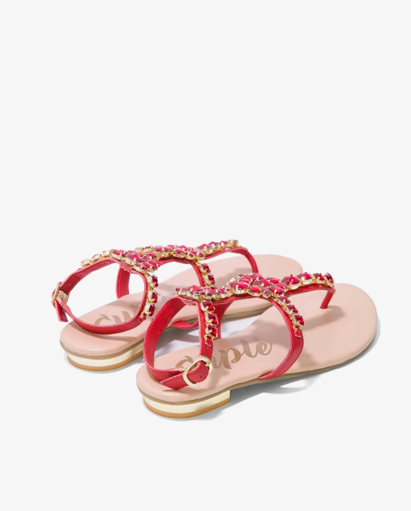 Sandalias*Cuplé Sandalia Piedras Tobillo Napa Rojo