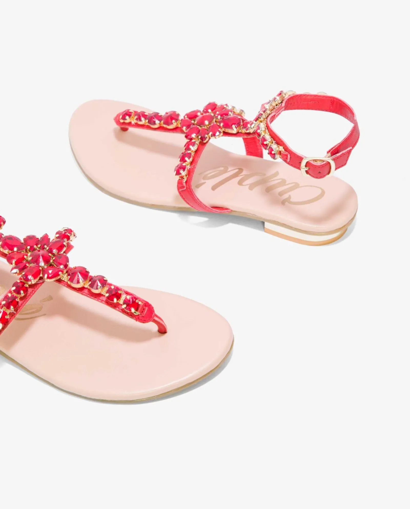 Sandalias*Cuplé Sandalia Piedras Tobillo Napa Rojo