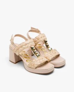 Sandalias*Cuplé Sandalia Piramides Rafia Beig