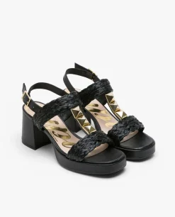 Sandalias*Cuplé Sandalia Piramides Rafia Negro