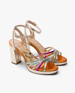 Sandalias*Cuplé Sandalia Plataforma Tiras Lame Metalizado Multicol