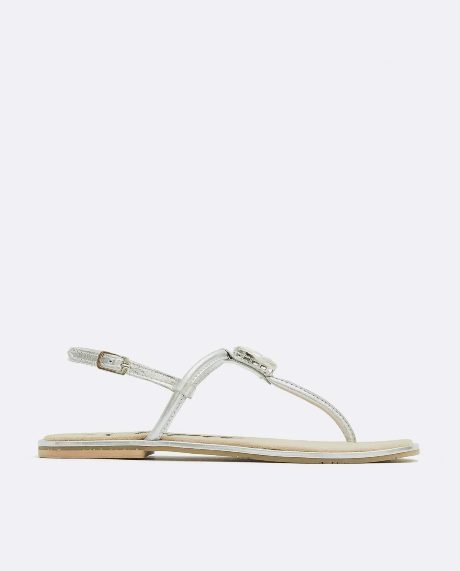 Sandalias*Cuplé Sandalia Punta Cuadrada Napa Plata