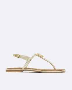 Sandalias*Cuplé Sandalia Punta Cuadrada Napa Oro