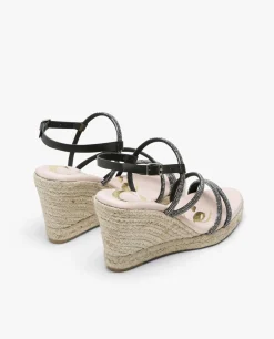 Cuñas*Cuplé Sandaliacuna Tiras Strass Negro