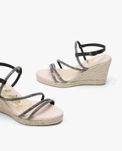 Cuñas*Cuplé Sandaliacuna Tiras Strass Negro