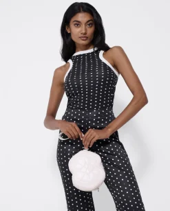 Camisas Y Tops*Cuplé Top Halter Punto Lunares Blanco Negro